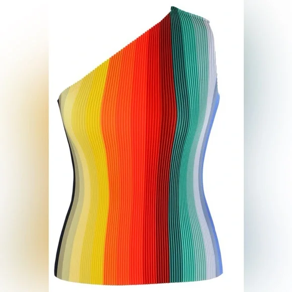 KITTY JOSEPH Chroma One Shoulder Top - Reversible Rainbow - Sz S - Picture 1 of 5